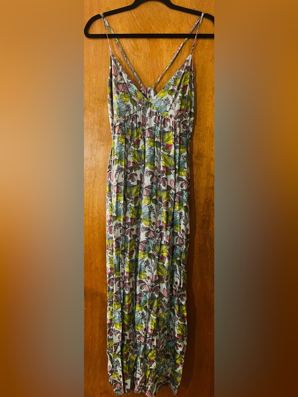 Patagonia Yellow Green Pink Tropical Leaf Maxi Dress